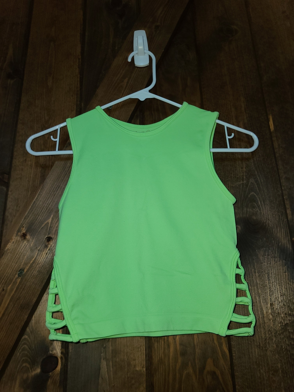 Suzette Collection Neon Lime Green Side Cutout Crop Tank Top XS Y2k Festival